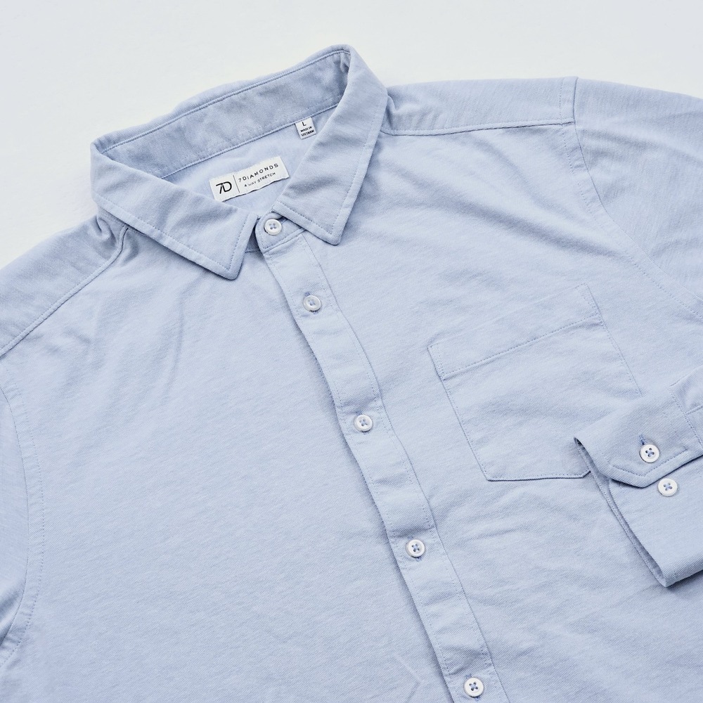 7 Diamonds 4 Way Stretch‎ Mens L Solid Blue Performance Button Down Long Sleeve